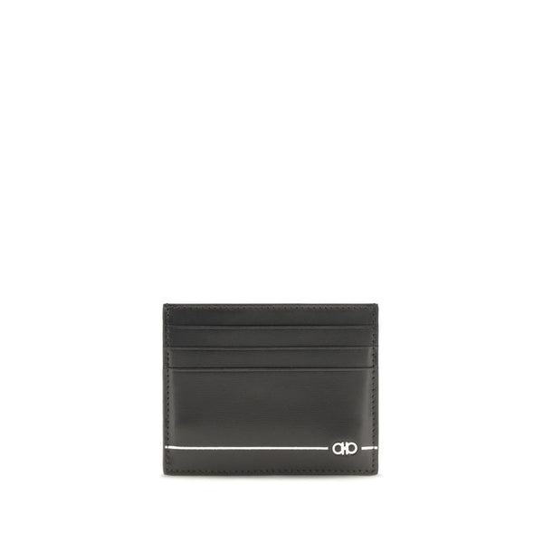 Ferragamo 100% Calf Leather Bos Taurus card case in black