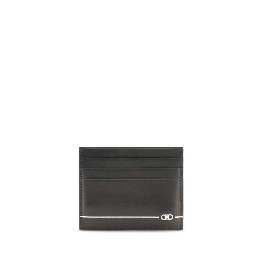 Ferragamo 100% Calf Leather Bos Taurus card case in black
