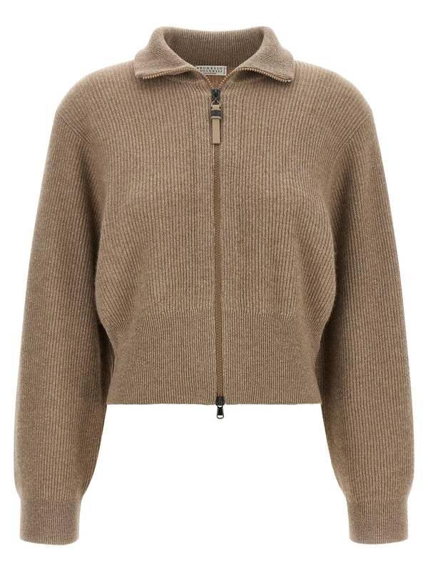 Brunello Cucinelli Cashmere with lamé thread cardigan in brown