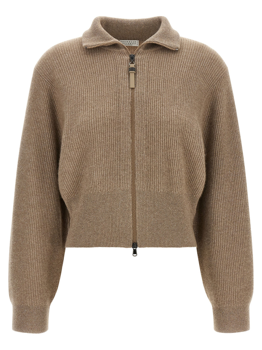 Brunello Cucinelli Cashmere with lamé thread cardigan in brown