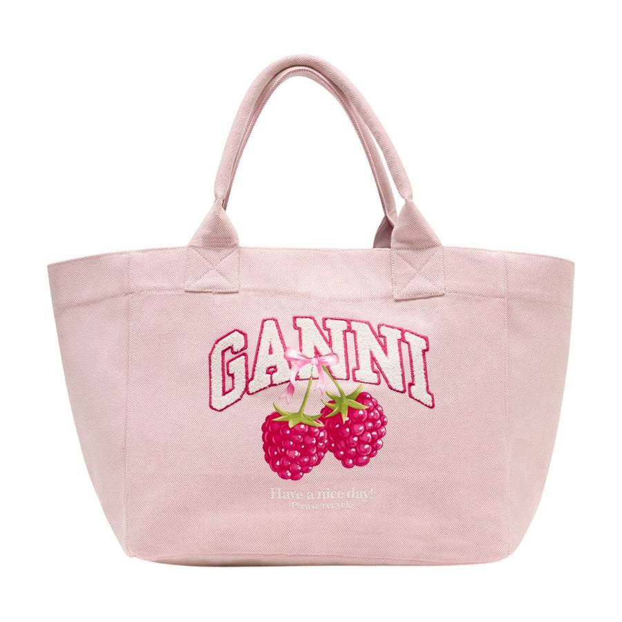 Ganni cotton tote bag in pink