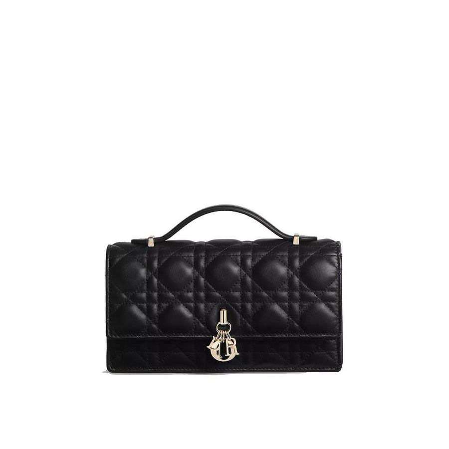 Dior 100% Leather – Black Cannage Lambskin top handle bag in black