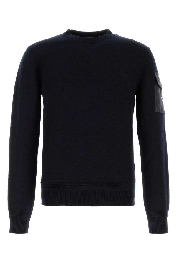 Moncler Neck 100% Virgin wool sweater in navy