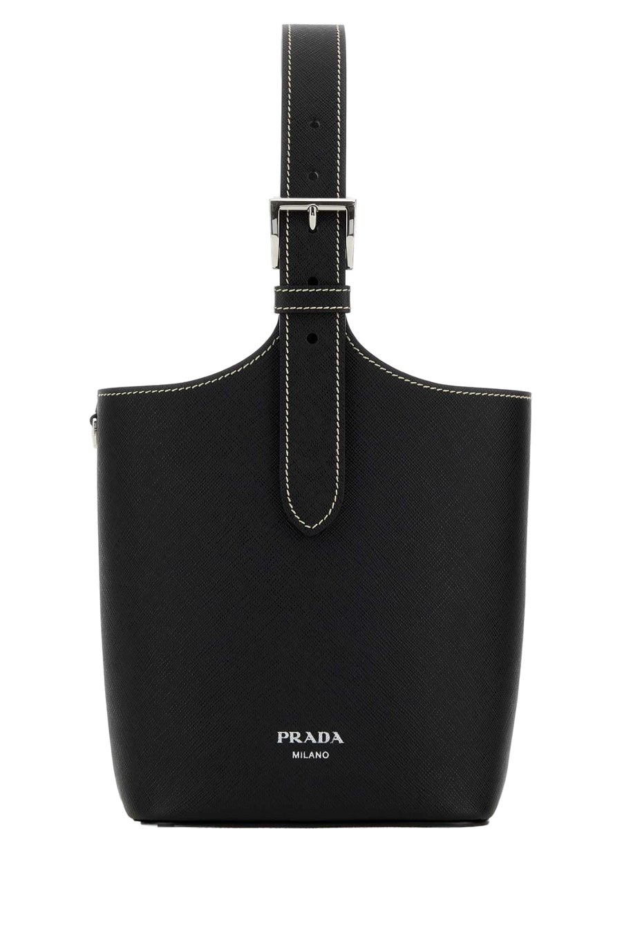 Prada Exterior: 100% Leather; Lining: 100% Leather; Finishing: Silver metal shoulder bag in black