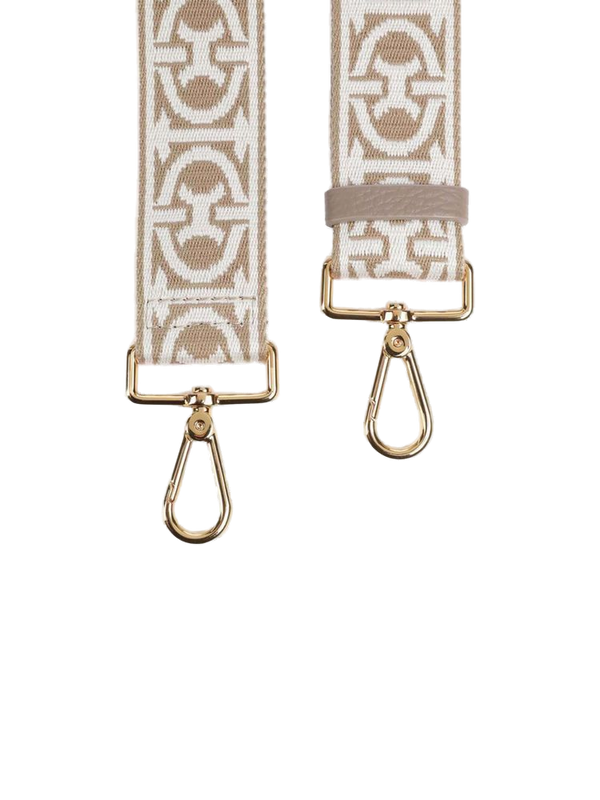 Coccinelle Ribbon/Grained Leather shoulder strap in beige