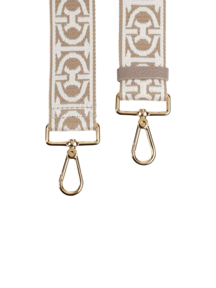 Coccinelle Ribbon/Grained Leather shoulder strap in beige