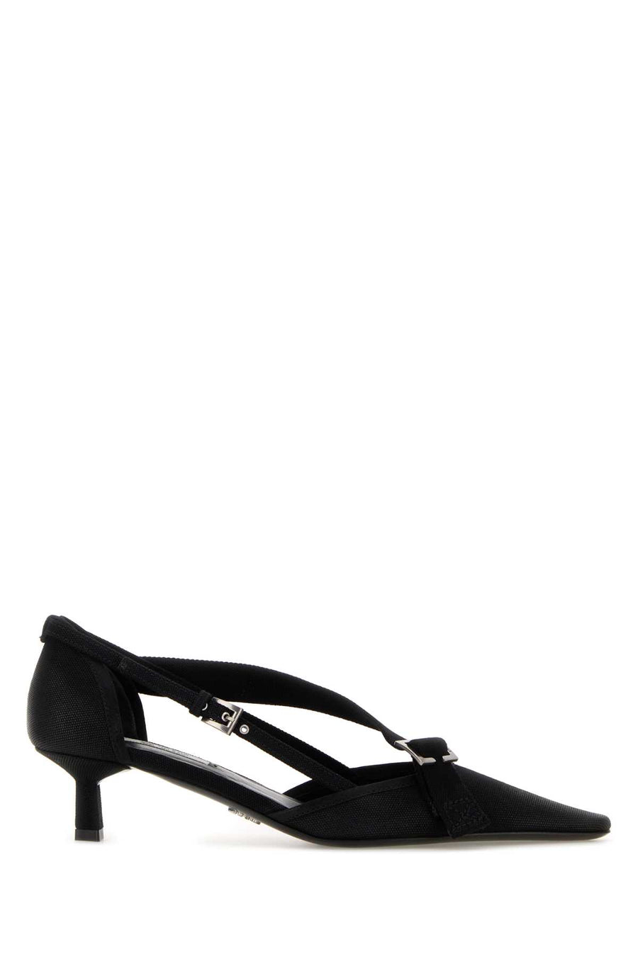 Prada Exterior: 100% Canvas; Interior: 100% Leather; Sole: Leather and Rubber pumps in black