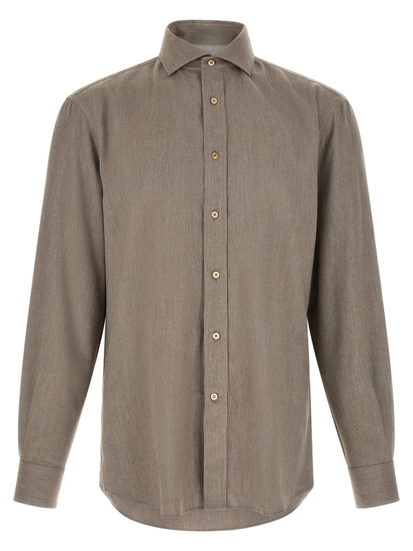 Brunello Cucinelli Cotton blend with micro herringbone weave shirt in gray
