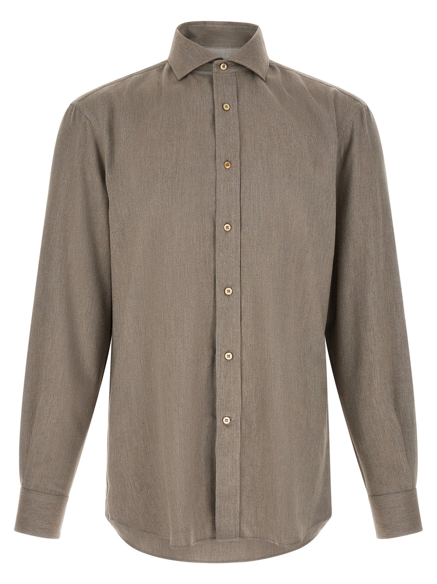 Brunello Cucinelli Cotton blend with micro herringbone weave shirt in gray