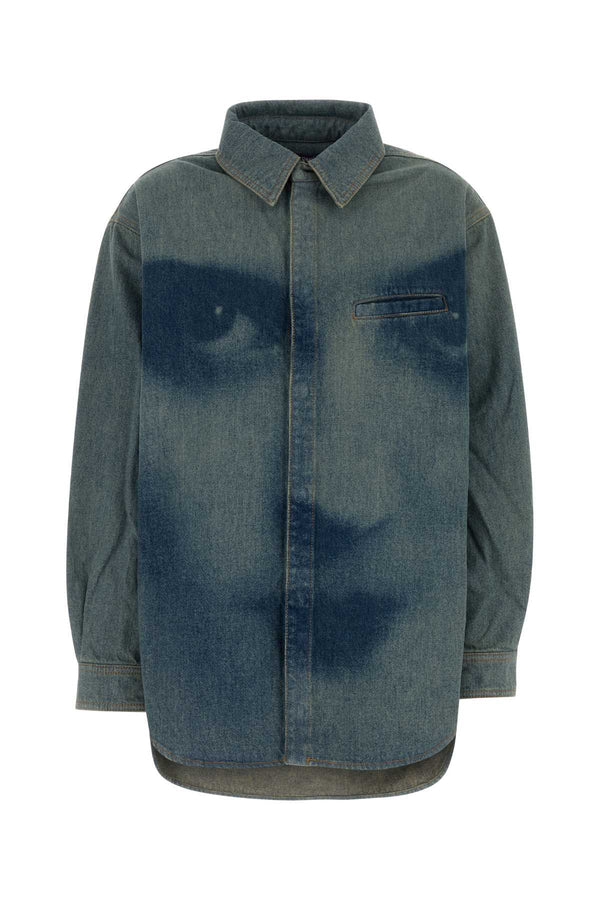 Printed Denim Shirt Indigobeige Exterior: Cotton Camicie