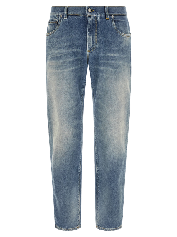 Blue Cotton Straight-Leg Jeans Clothing
