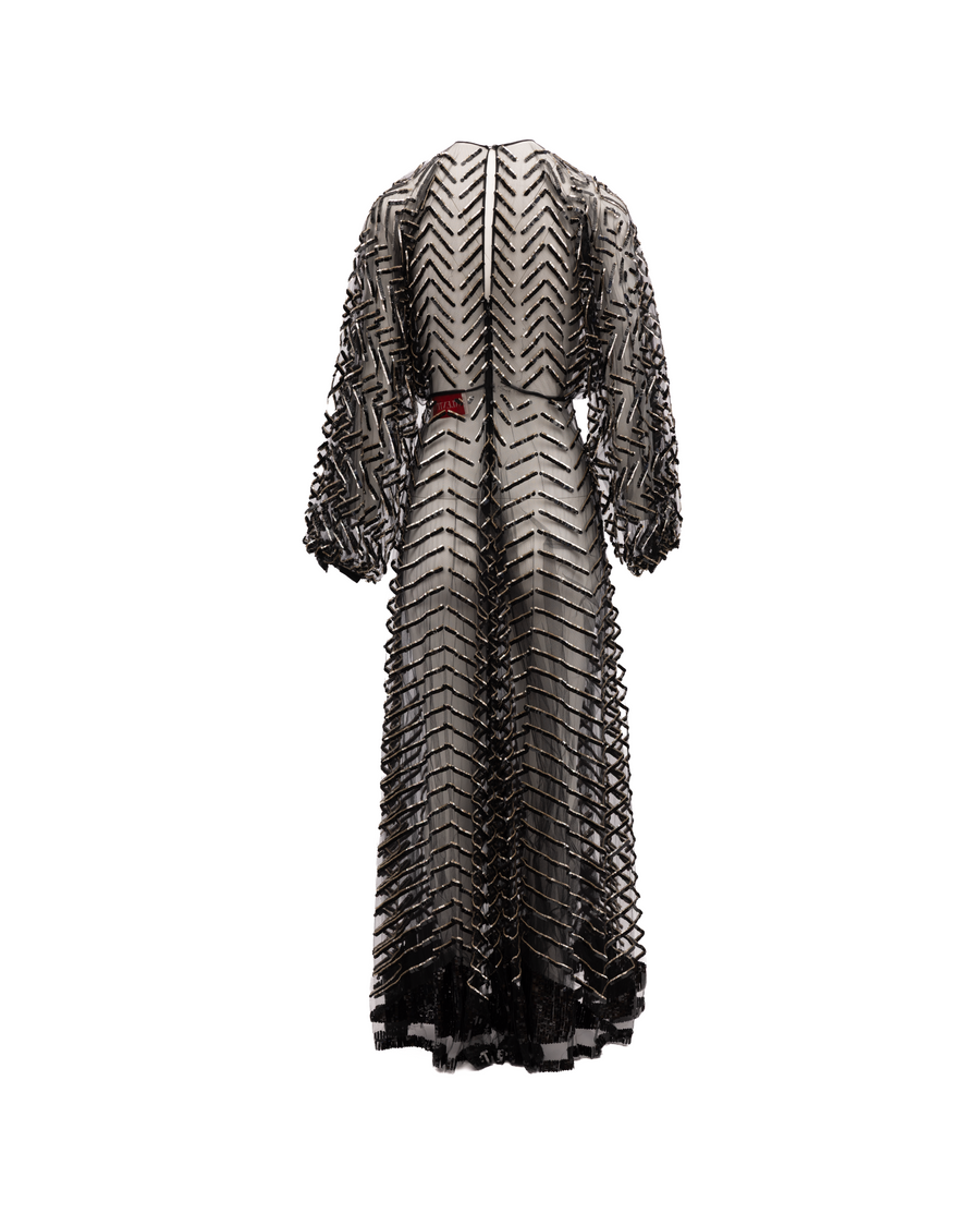 Black Embroidered Evening Dress