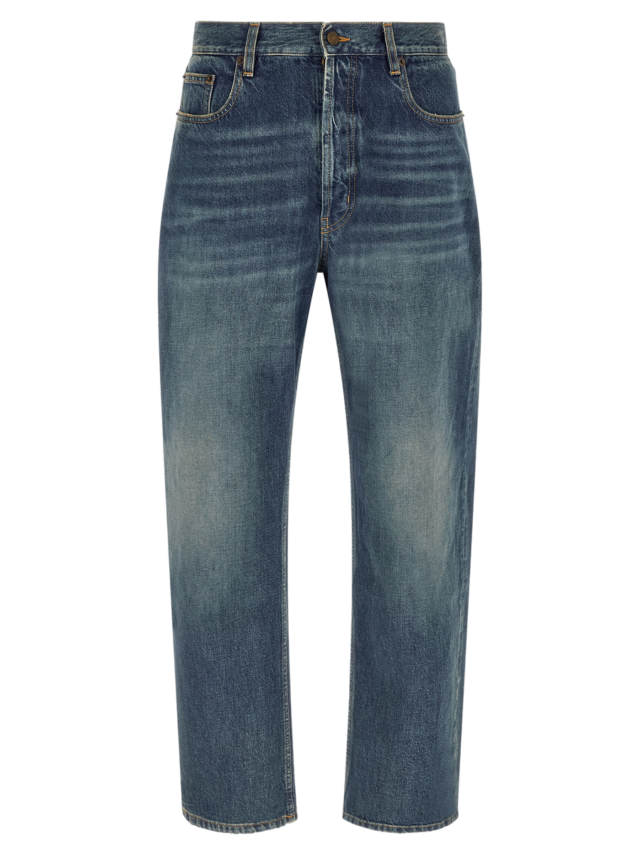 Blue Cotton Straight-Leg Jeans Clothing