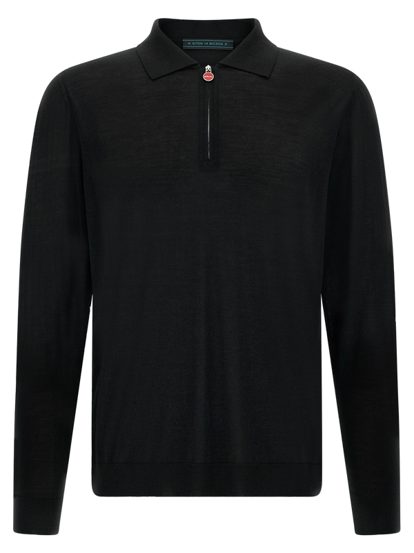 Kiton 100% Wool polo shirt in black