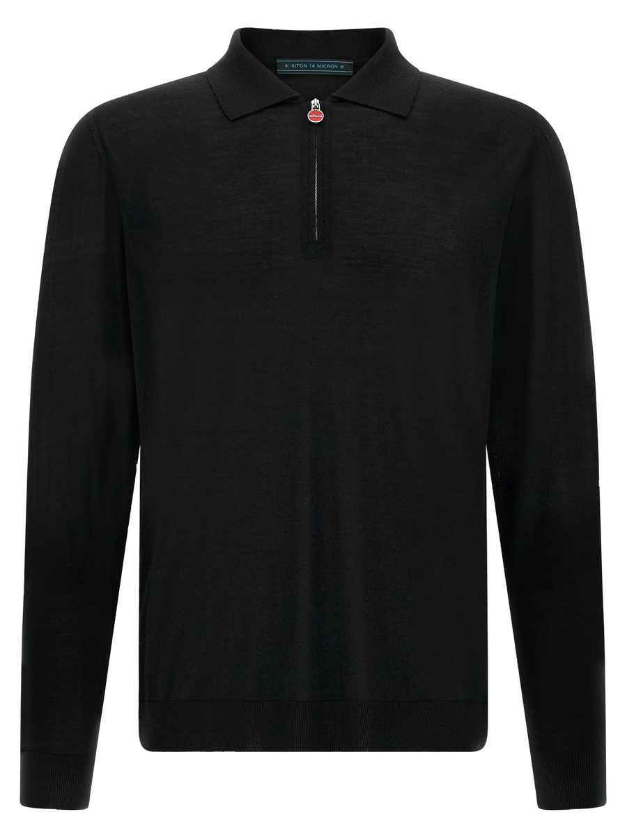 Kiton 100% Wool polo shirt in black