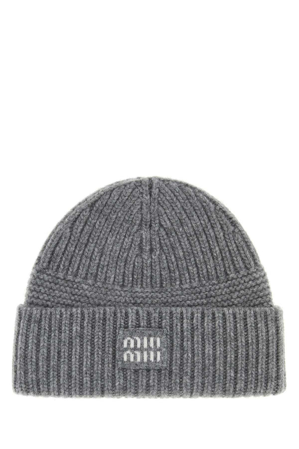 Grey Wool Blend Beanie Hat Grigio Exterior: Cashmere Cappelli E Fasce Per Capelli