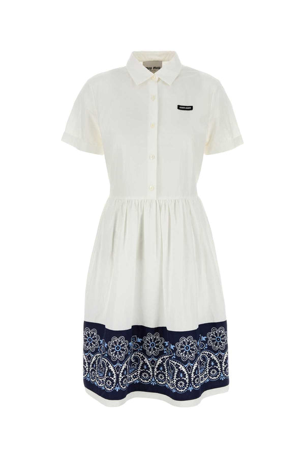 White Cotton Blend Shirt Dress Biancoblu Coli-trochusniloticus Abiti