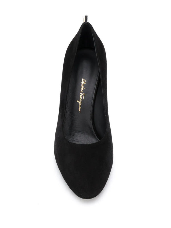 Ferragamo Kid leather and suede pump in black