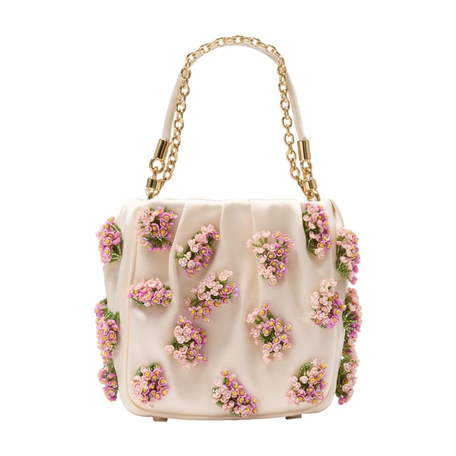 Self-Portrait Raffia with beaded embellishment shoulder bag in beige