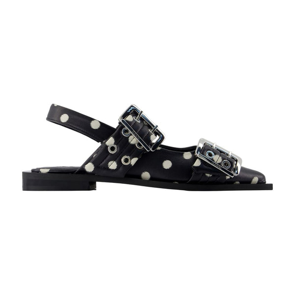 Ganni calfskin flat in black