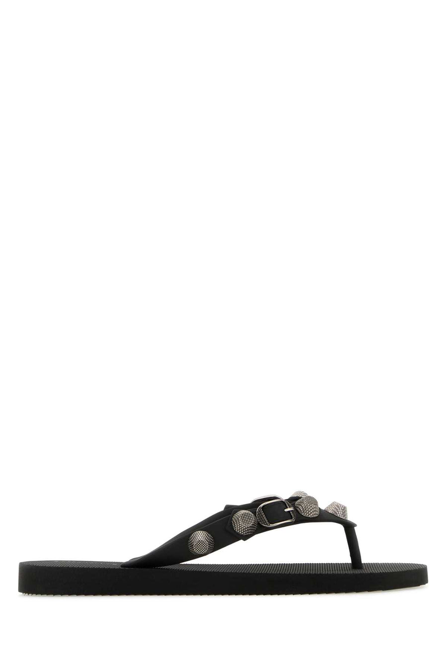 Black Rubber Cagole Thong Slippers Blacksilver