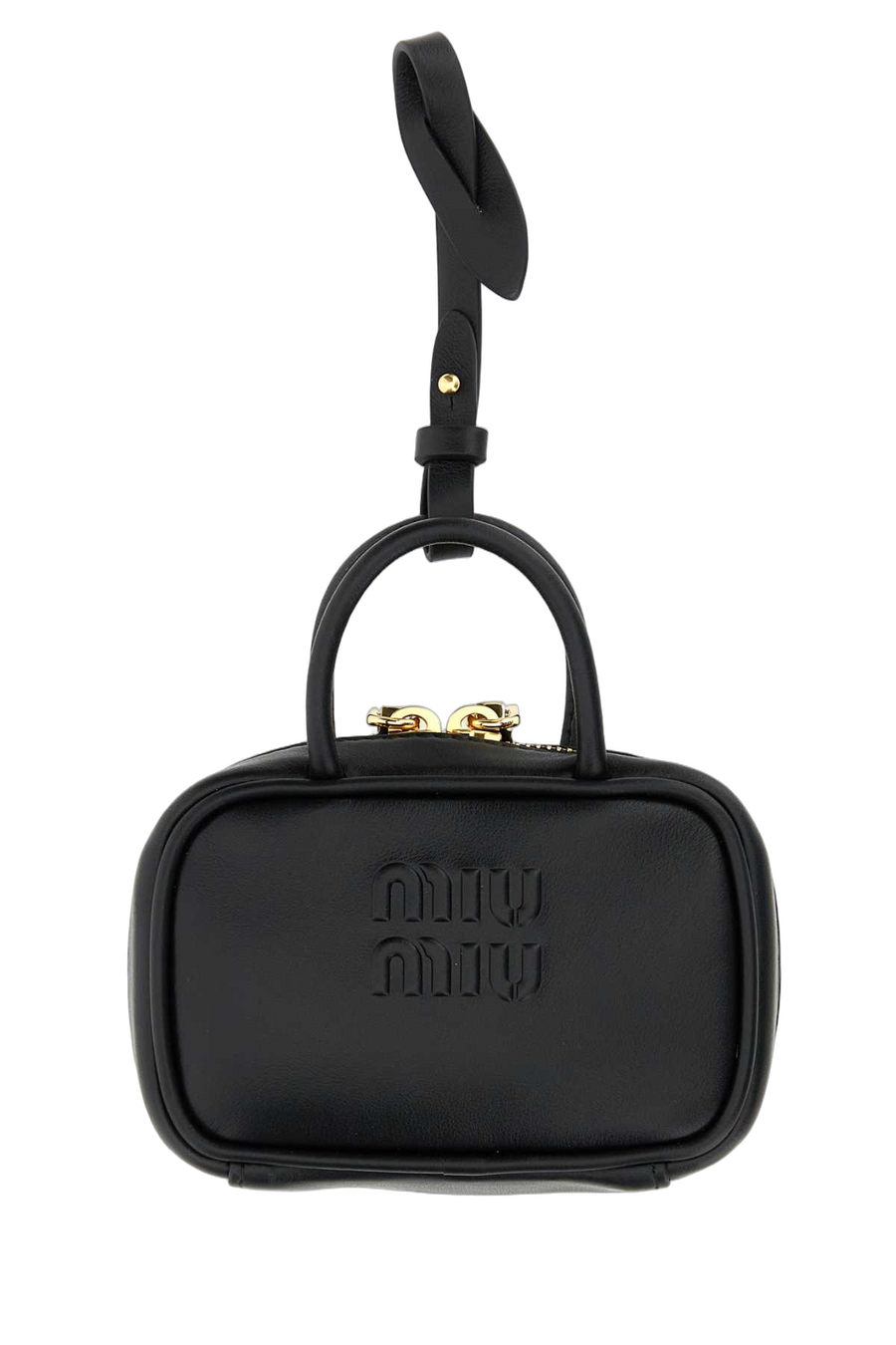 Miu Miu Exterior: 100% Leather; Lining: 100% Fabric; Finishing: Golden metal wallet in black