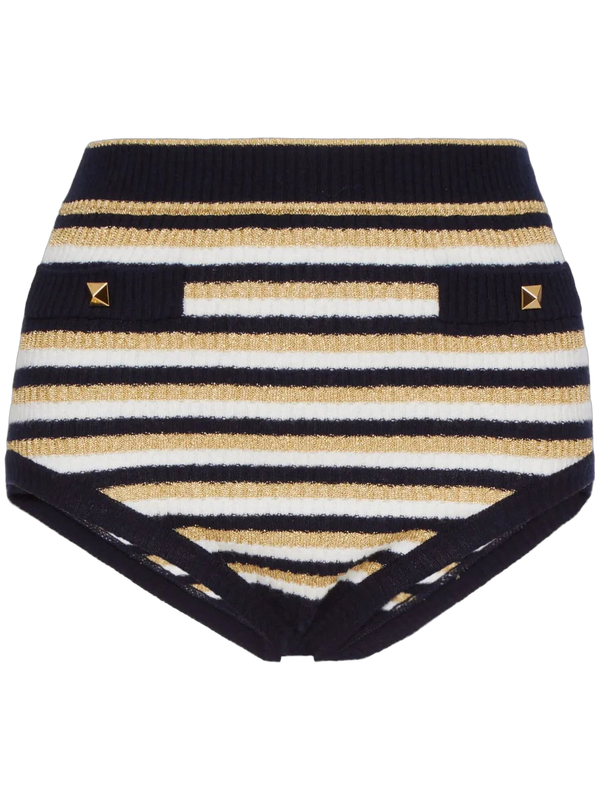 Valentino Wool blend with metallic threading shorts in navy