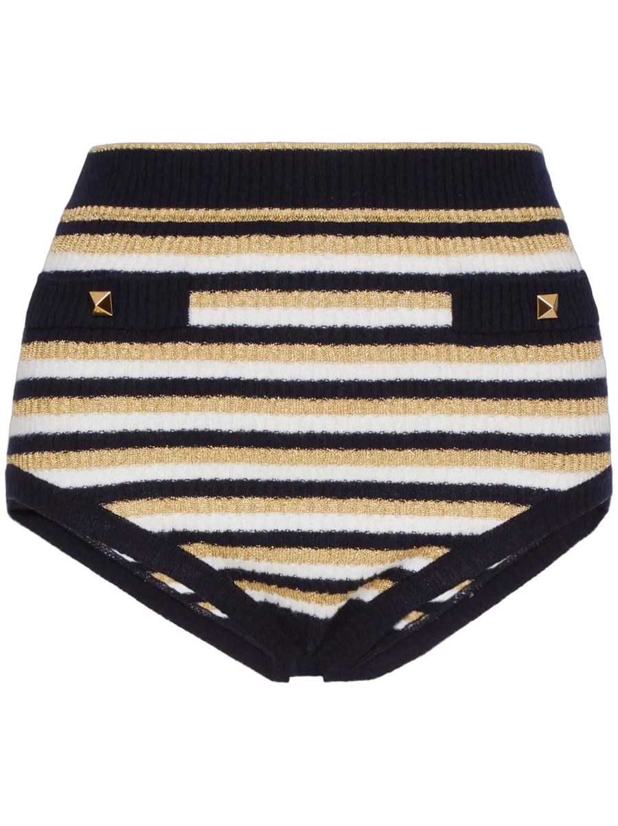 Valentino Wool blend with metallic threading shorts in navy
