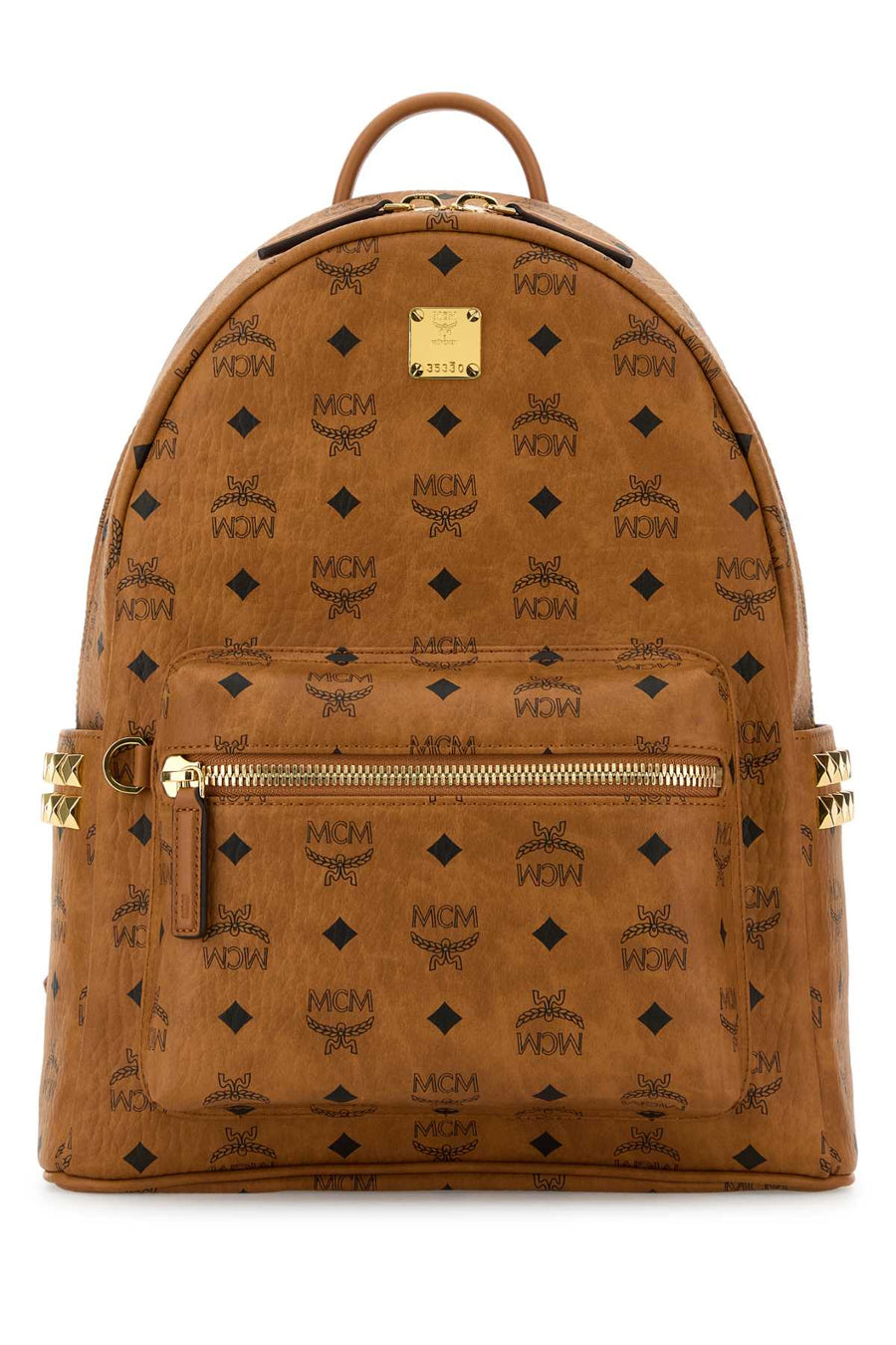 MCM Backpack Exterior: 100% Fabric; Lining: 100% Fabric; Finishing: Golden metal backpack in cognac