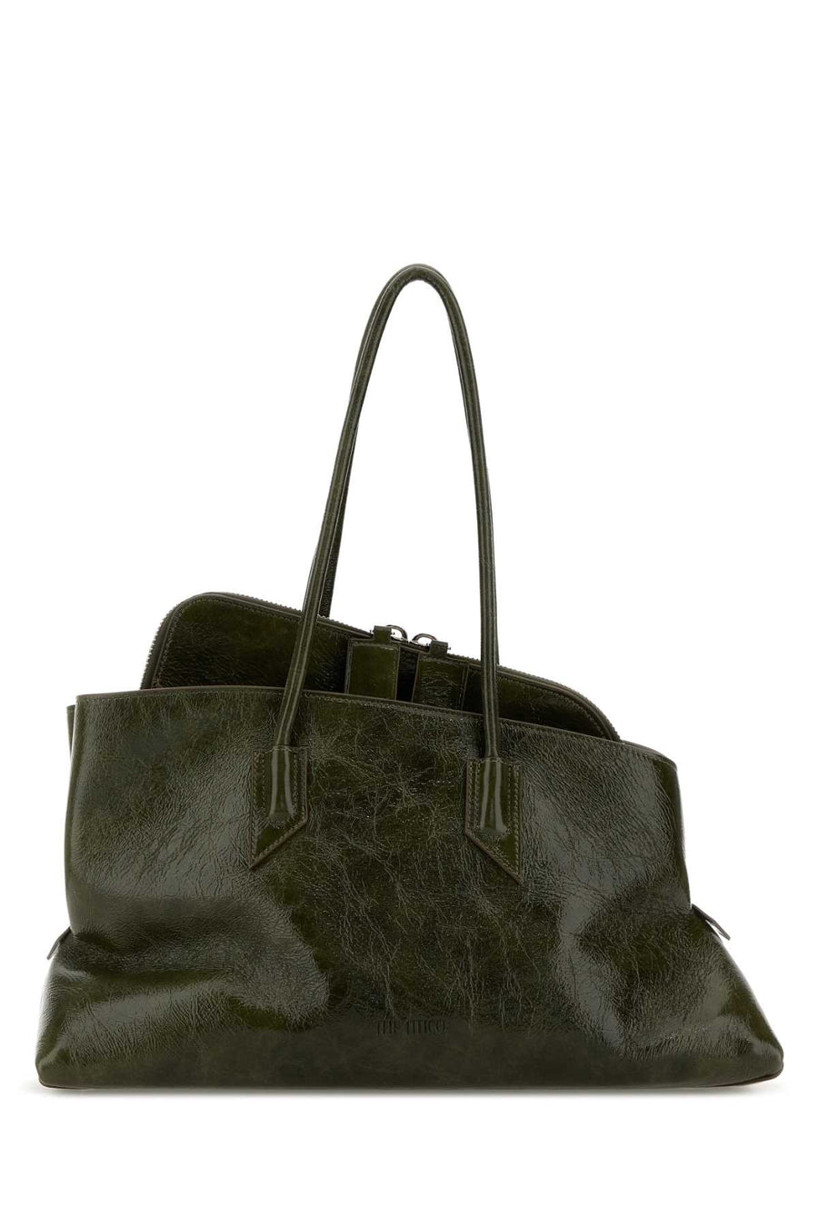 The Attico Passeggiata Exterior: 100% Bovine leather; Lining: 100% Calf; Finishing: Silver metal shoulder bag in green