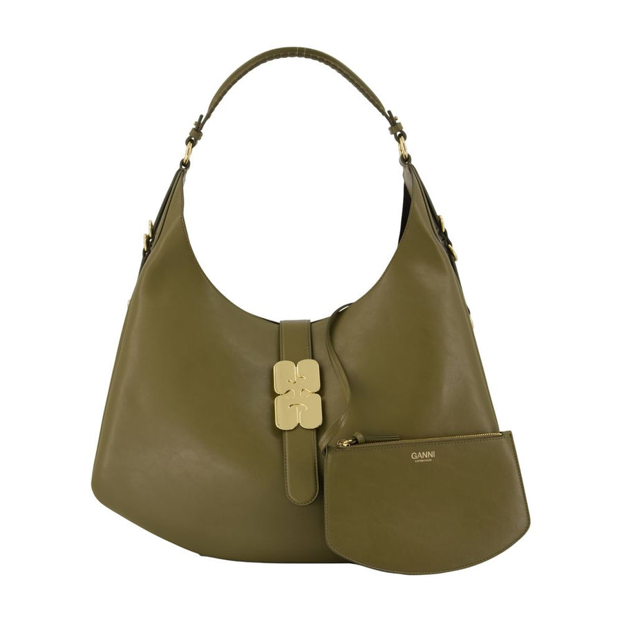 Ganni Synthetic leather shoulder bag in khaki