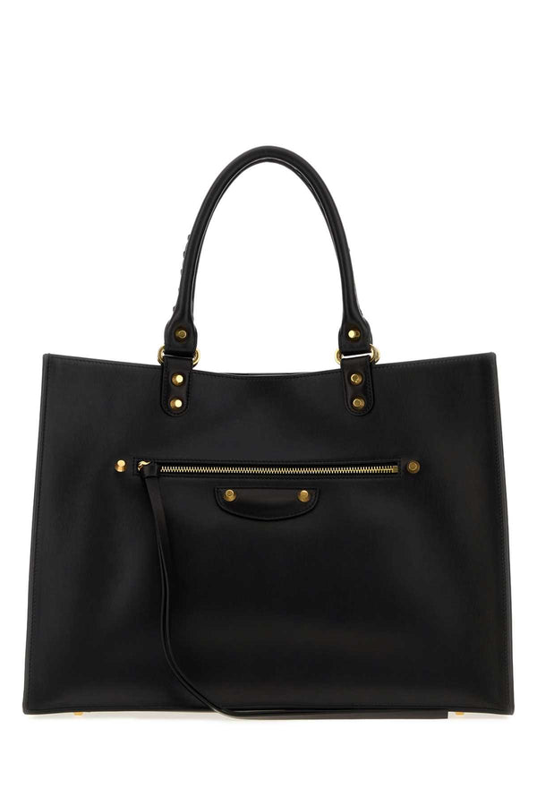 Black Leather Large Le City Sleek Handbag Black/ruby Borse A Mano
