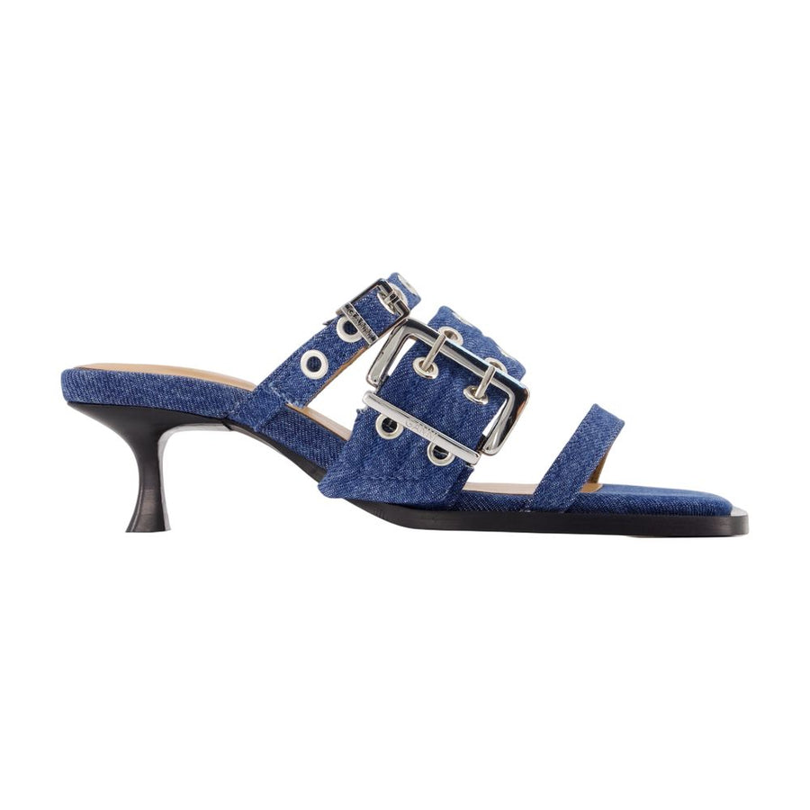 Ganni cotton heel mule in blue