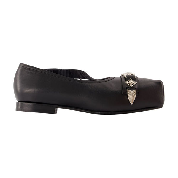 Aj1343 Ballerinas - Toga Pulla Leather Black Cowhide Shoes / Flat-shoes
