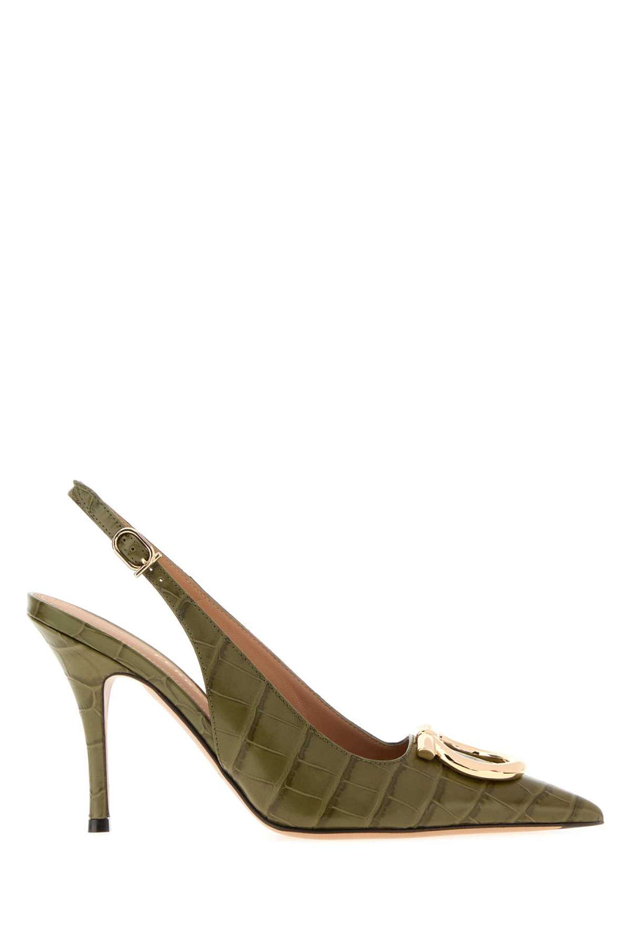 Ferragamo Croc Exterior: 100% Calf; Interior: 100% Leather; Sole: Leather pump in green