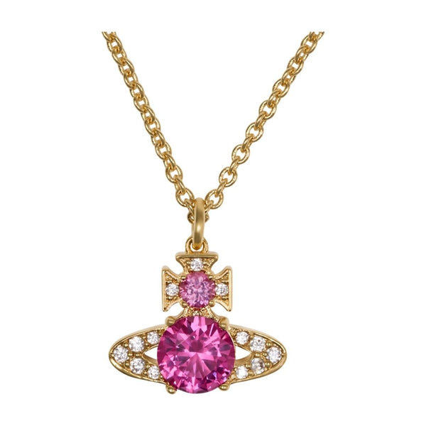 Vivienne Westwood Metal with pink tourmaline and amethyst stones necklace in gold