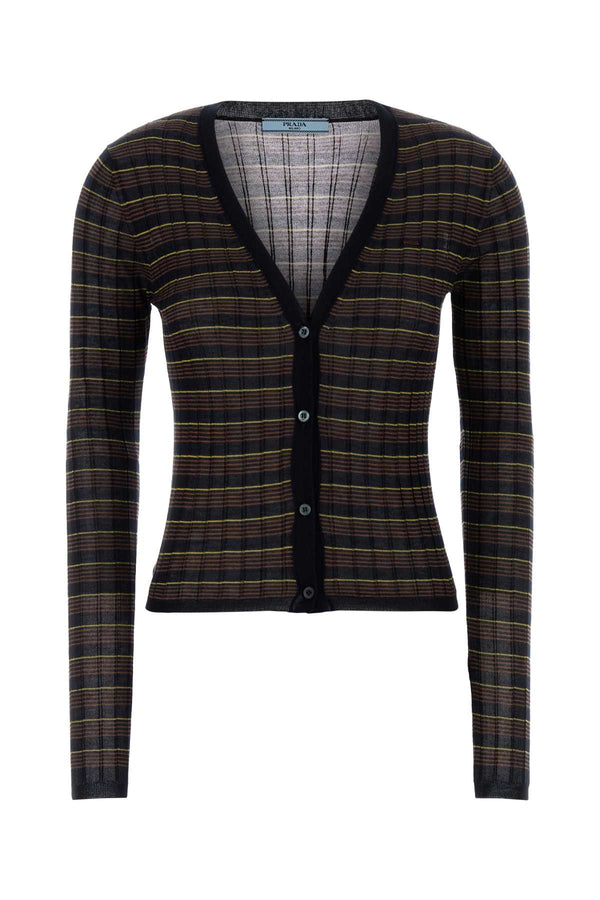 Embroidered Knit Cardigan Blu+tabacco Exterior: Cashmere Silk Maglieria