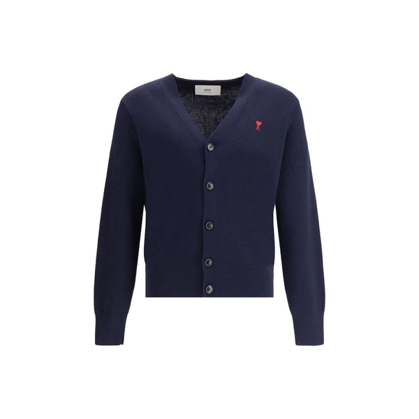 AMI Paris 100% Merino Wool cardigan in navy