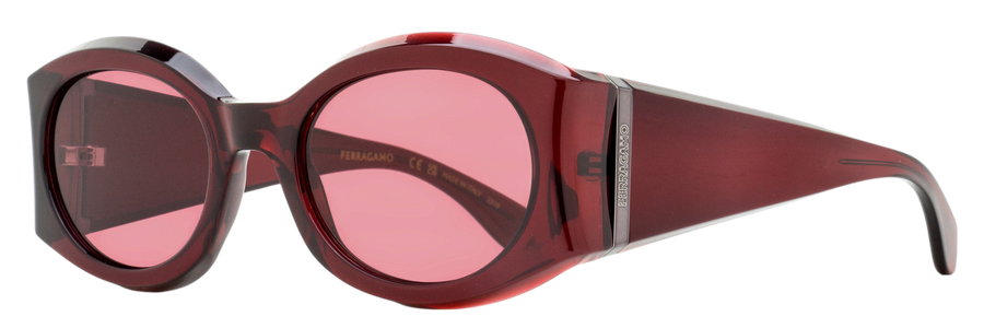 Ferragamo Sculpted Oval Sunglasses Sf2008s 612 Transparent Burgundy 55mm Plastic (injected)