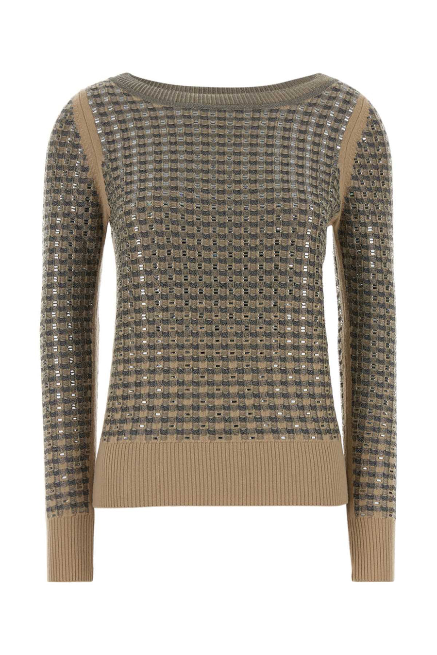 Embroidered Wool Blend Sweater Beigenero Maglie