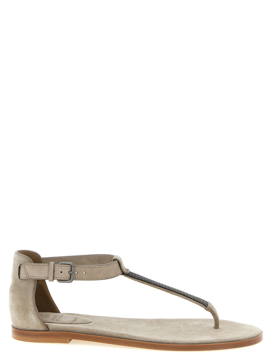 Brunello Cucinelli 100% calfskin leather sandal in beige