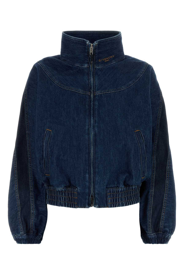 Blue Denim Bomber Jacket Mediumblue Exterior: Cotton Giacche E Gilet