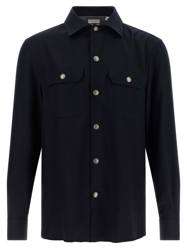 Brunello Cucinelli Virgin wool flannel overshirt in navy