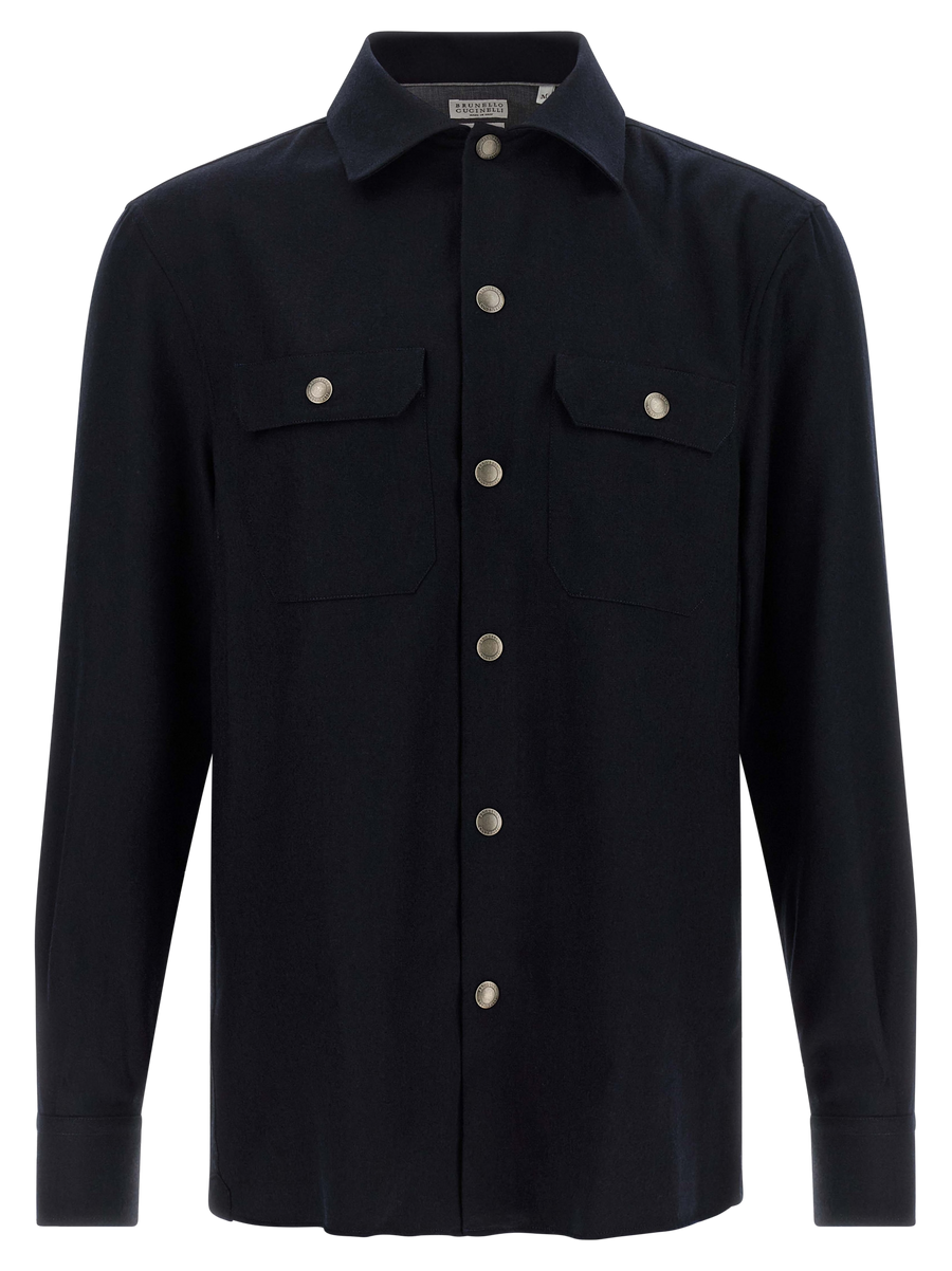 Brunello Cucinelli Virgin wool flannel overshirt in navy