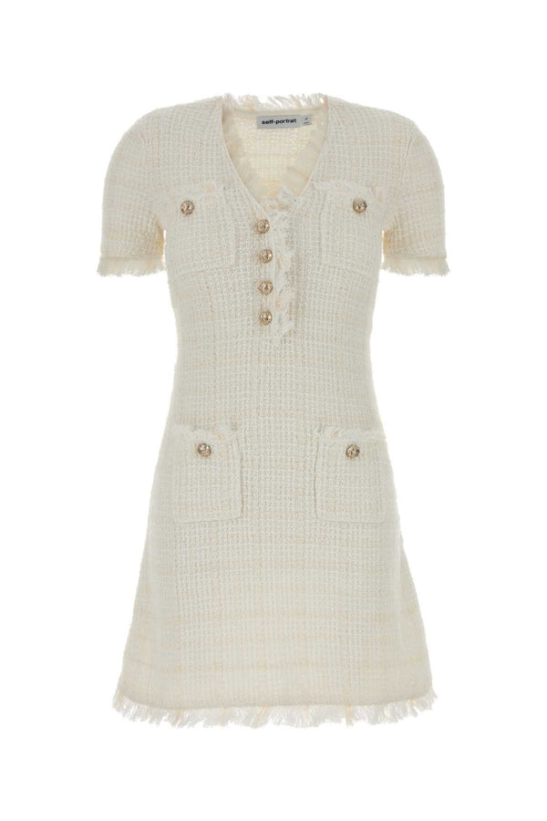 Cream Textured Knit Mini Dress Abiti