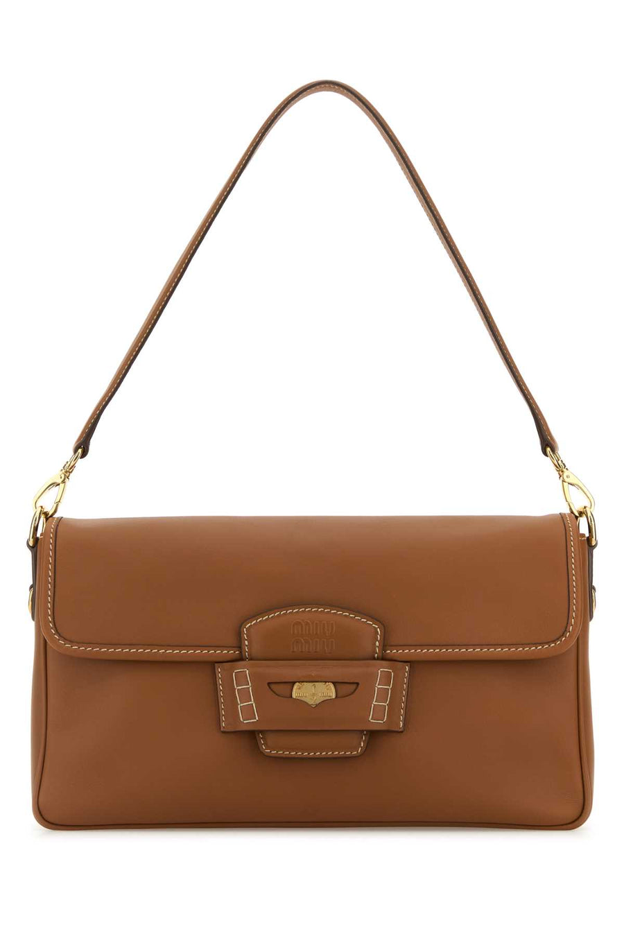 Miu Miu Exterior: 100% Calf; Lining: 100% Fabric; Finishing: Golden metal shoulder bag in brown