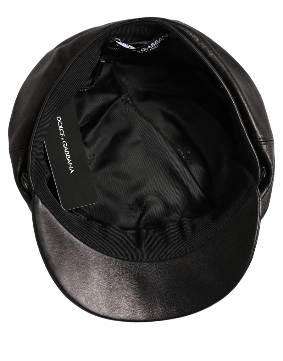 Dolce & Gabbana HAT10008 100% Lamb Leather; Lining: 92% Silk flat cap in black