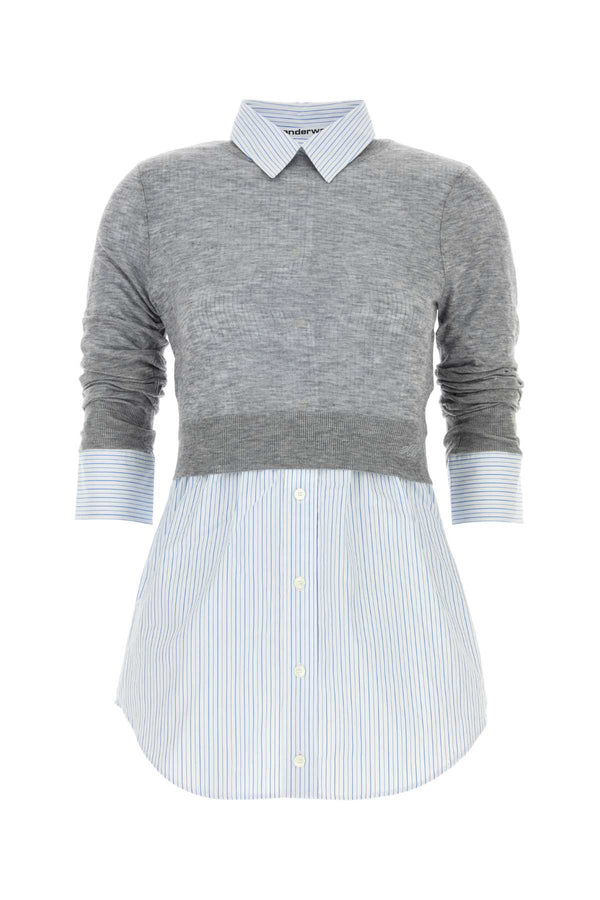 Alexander Wang Mixed knit and woven panels blouse in gray