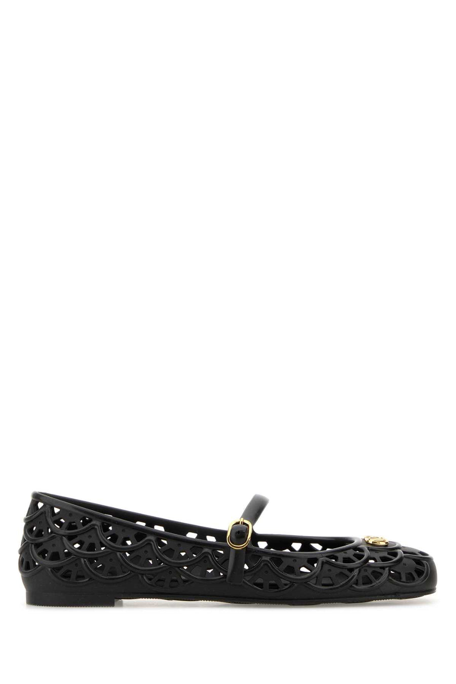 Valentino Garavani Ballerina Exterior: 100% Rubber; Interior: 100% Rubber and Fabric; Sole: Rubber ballerina in black
