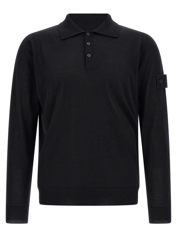 Stone Island 100% virgin wool polo in black